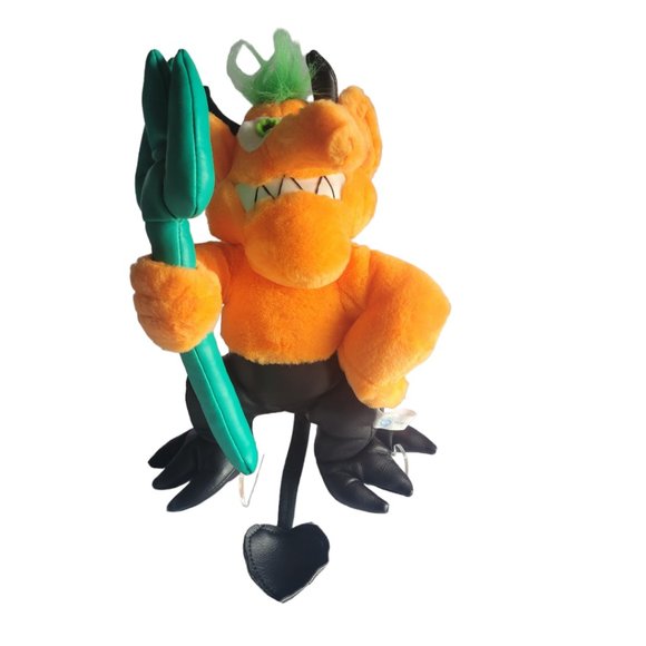 Toy Network Plush Stuffed Devil Halloween Orange Black Pitchfork 13" Vinyl Pants - Picture 1 of 6